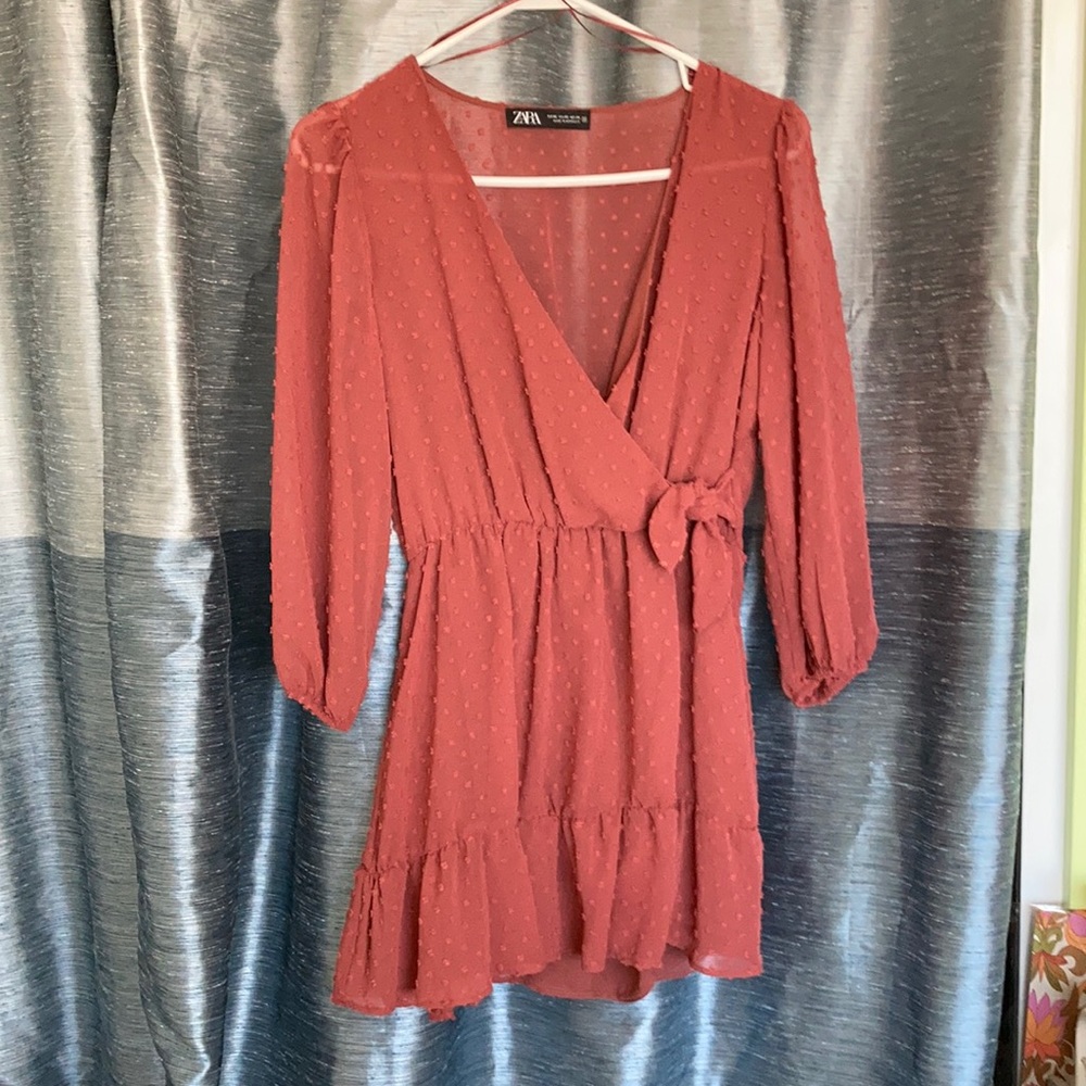 Zara Embroidered Polka Dot Wrap Romper/Dress